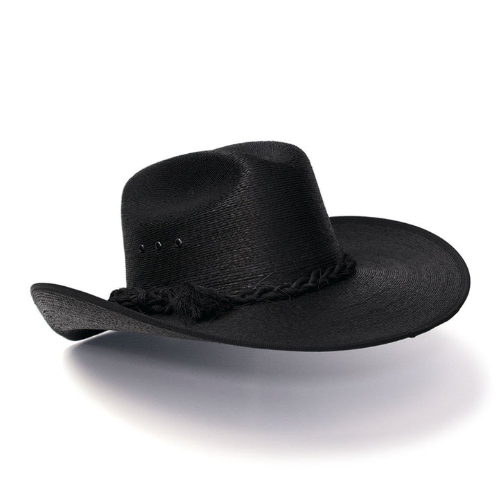 Black Palm Straw Western Cattleman Hat with Curled Brim