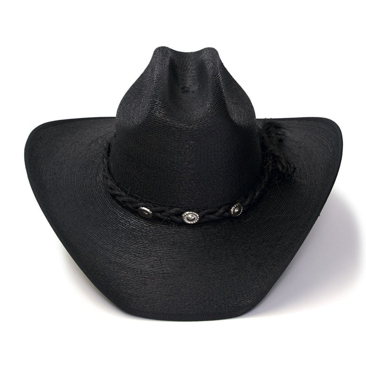 Black Palm Straw Western Cattleman Hat with Curled Brim
