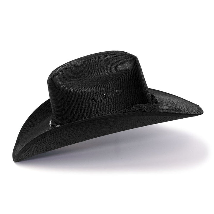 Black Palm Straw Western Cattleman Hat with Curled Brim