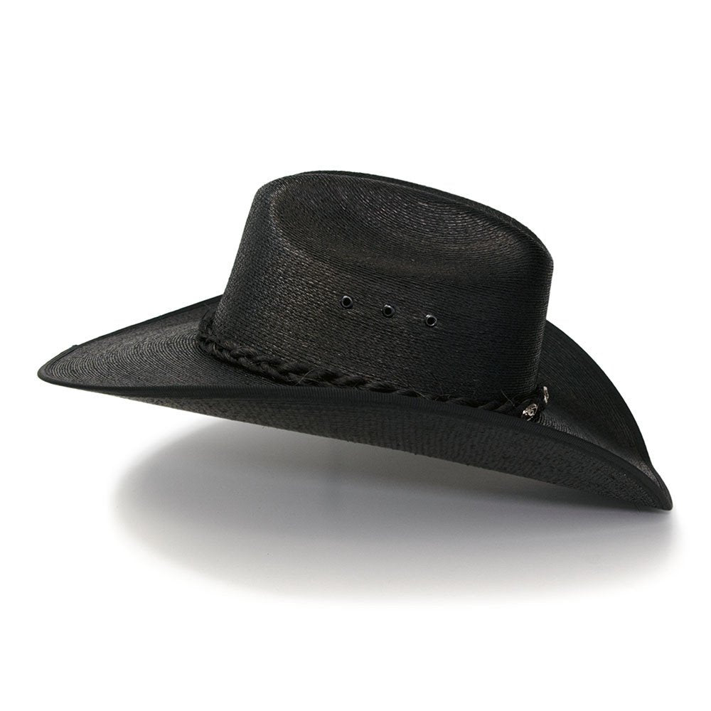 Black Palm Straw Western Cattleman Hat with Curled Brim