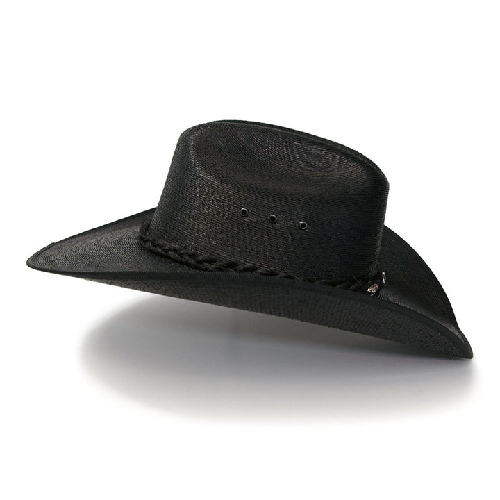 Black Palm Straw Western Cattleman Hat with Curled Brim