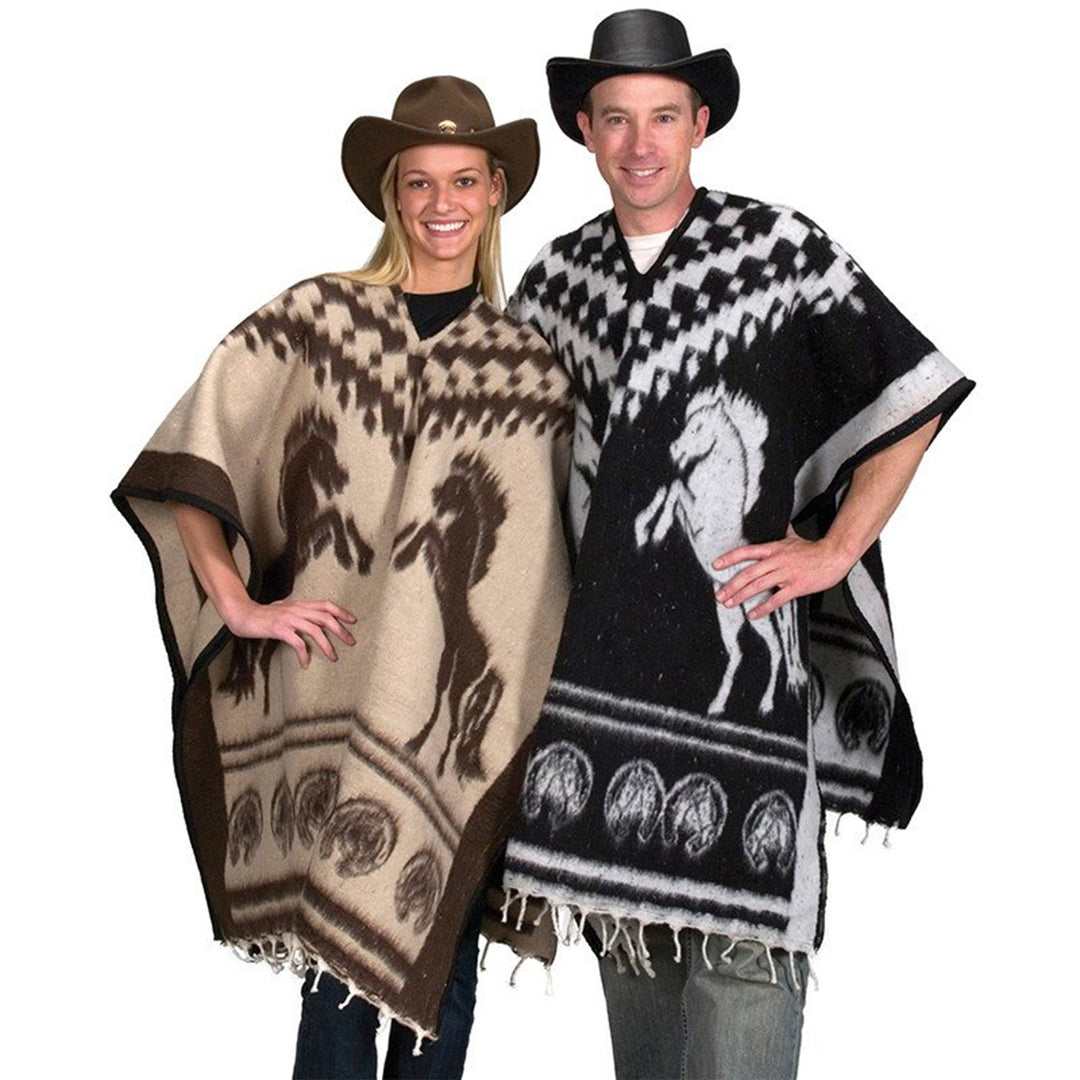 Reversible Horse Pattern Hand Woven Poncho in Assorted Colors