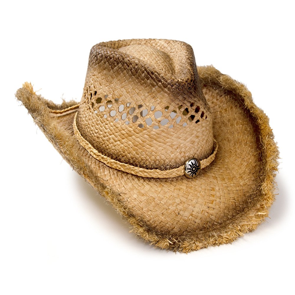 Raffia Straw Western Pinch Front Hat with Frayed Edge