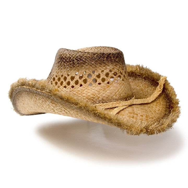 Raffia Straw Western Pinch Front Hat with Frayed Edge