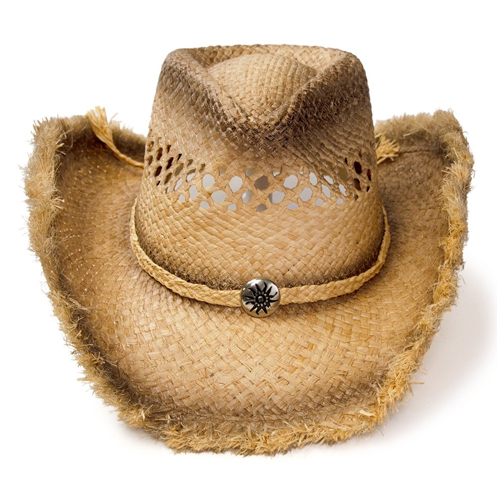 Raffia Straw Western Pinch Front Hat with Frayed Edge