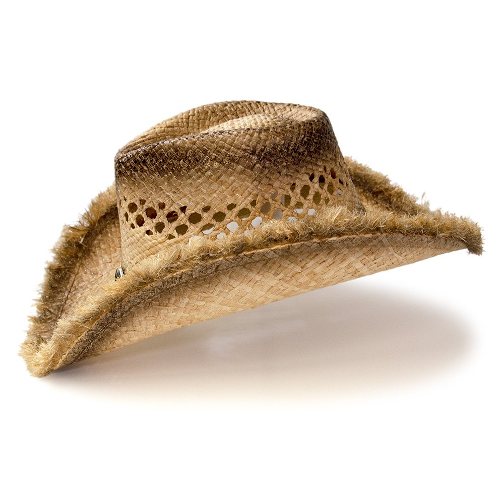 Raffia Straw Western Pinch Front Hat with Frayed Edge