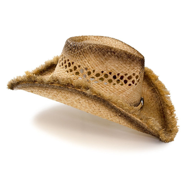 Raffia Straw Western Pinch Front Hat with Frayed Edge