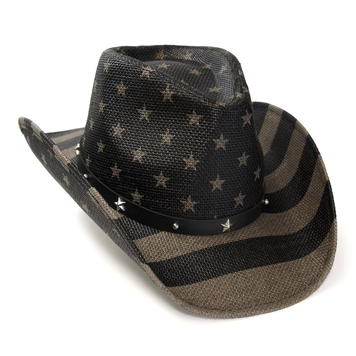 Black &amp; Gray Americana Straw Western Hat