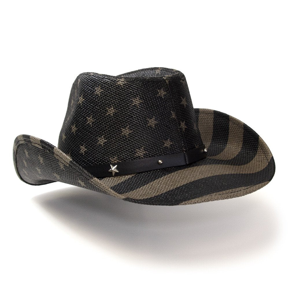 Black &amp; Gray Americana Straw Western Hat