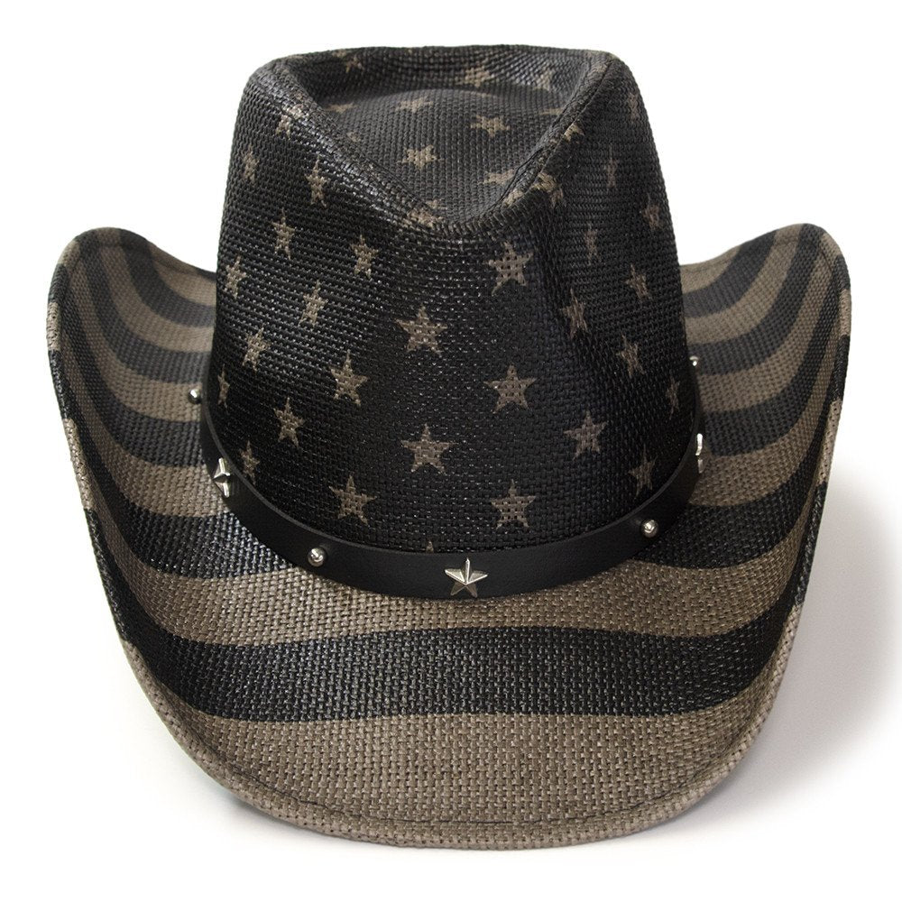 Black &amp; Gray Americana Straw Western Hat