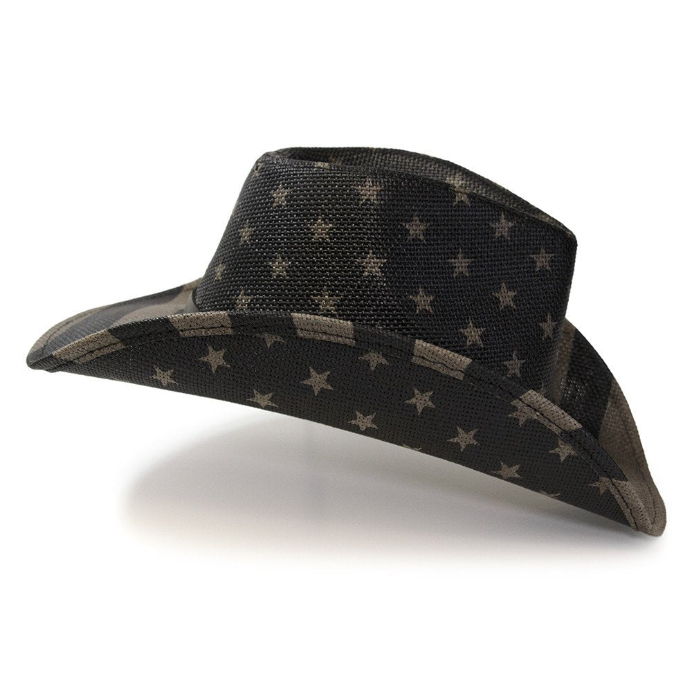 Black &amp; Gray Americana Straw Western Hat