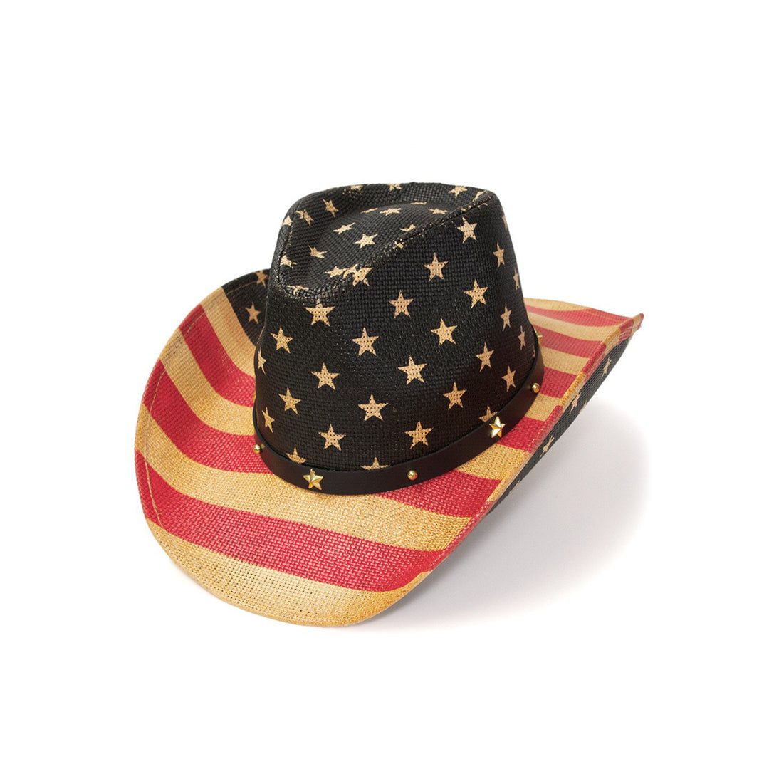 Red, Brown &amp; Blue Americana Straw Western Hat