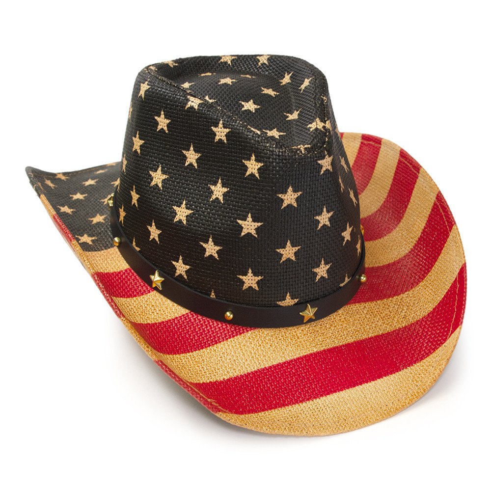Red, Brown &amp; Blue Americana Straw Western Hat