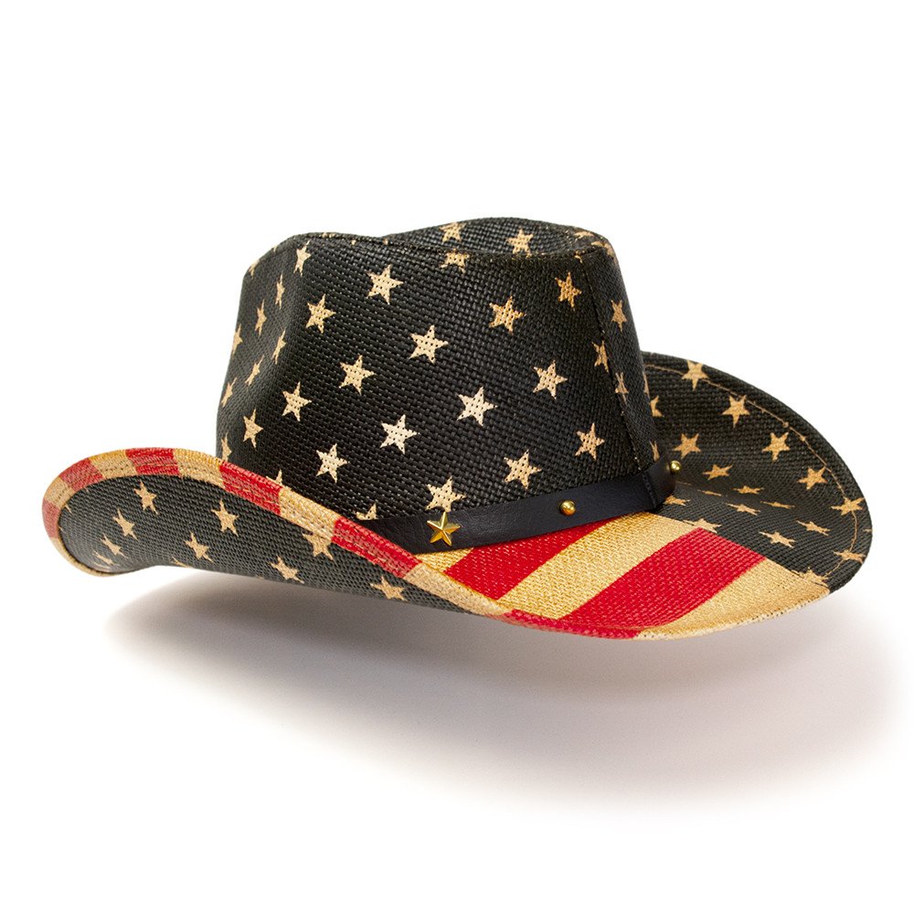 Red, Brown &amp; Blue Americana Straw Western Hat