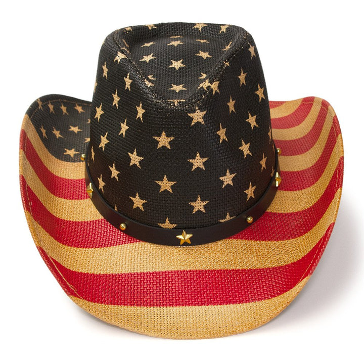 Red, Brown &amp; Blue Americana Straw Western Hat