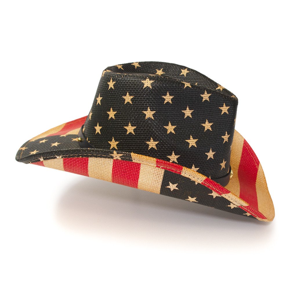 Red, Brown &amp; Blue Americana Straw Western Hat