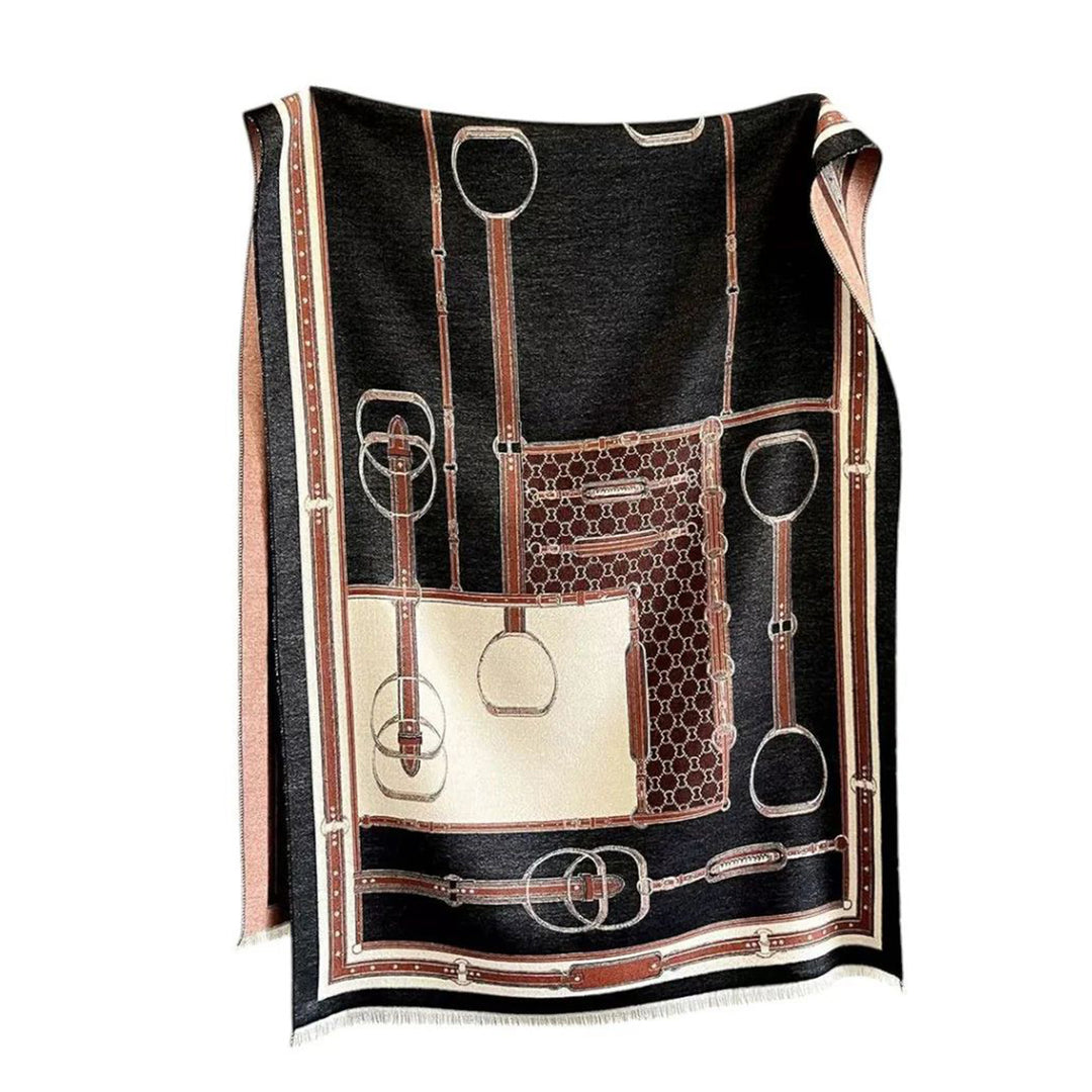 Equestrian Tack Print Scarf - Black