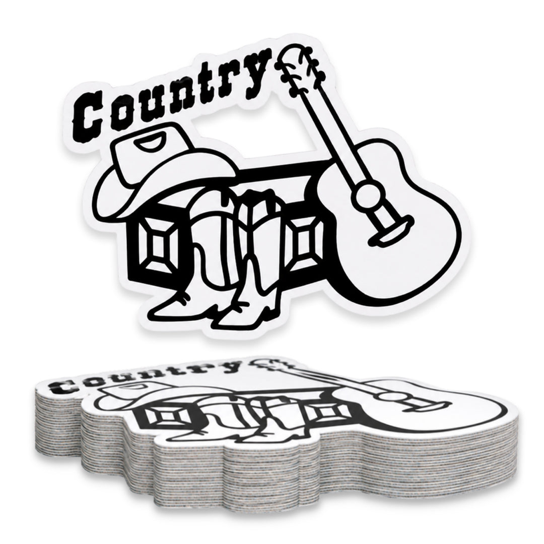 Country Cowboy Boots and Guitar Weather Resistant Die-Cut Sticker - 6 x 8 in