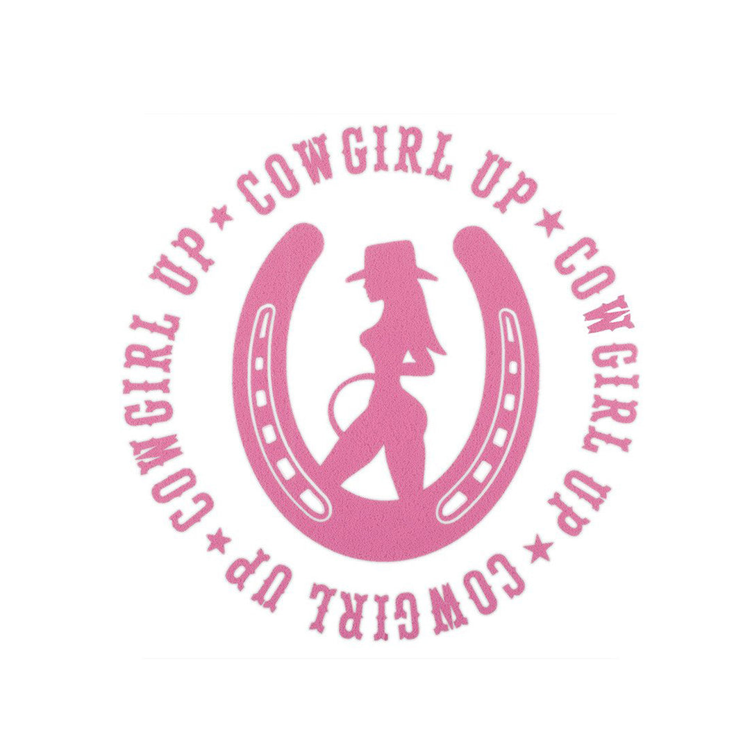 Pink Cowgirl Up in Horseshoe Sticker