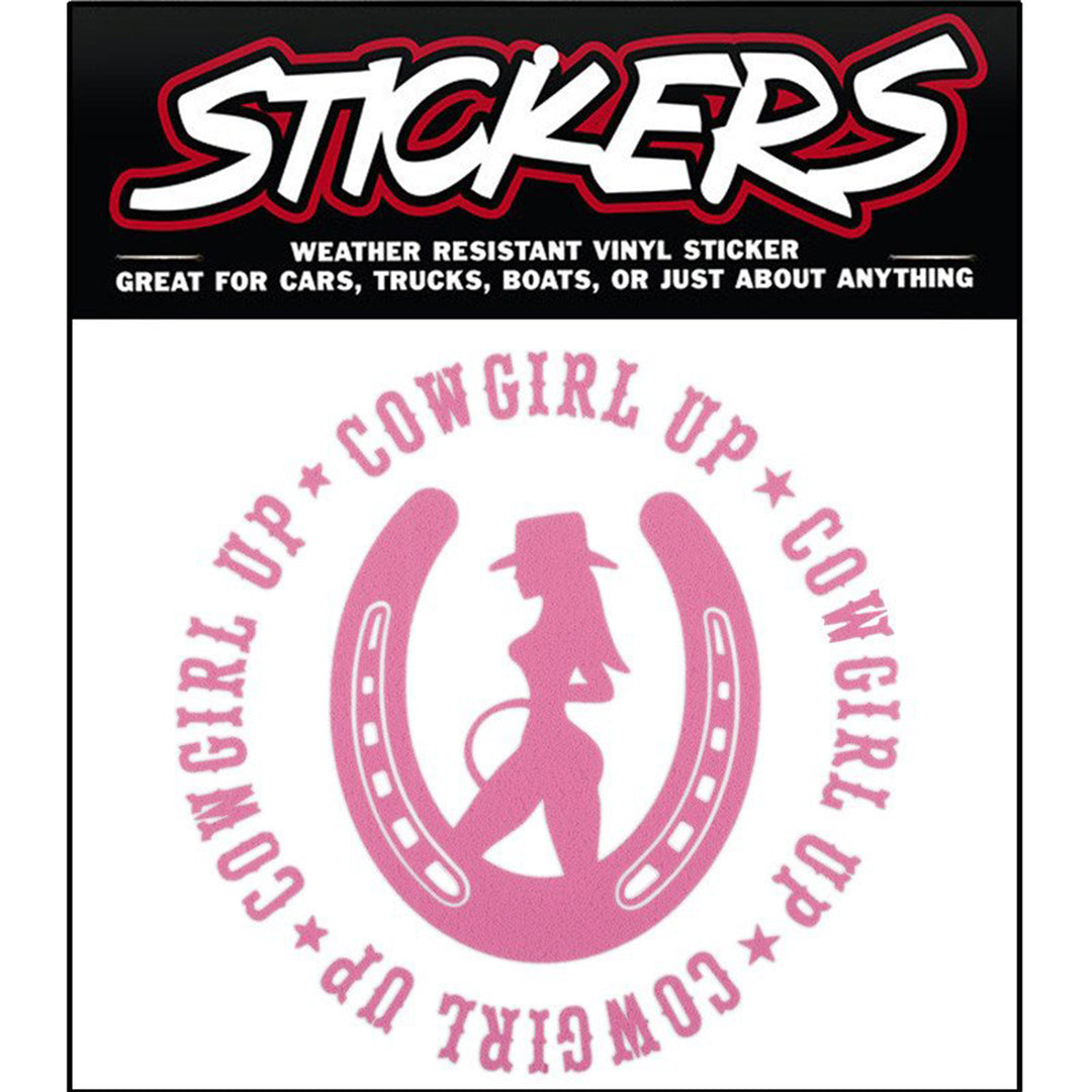 Pink Cowgirl Up in Horseshoe Sticker