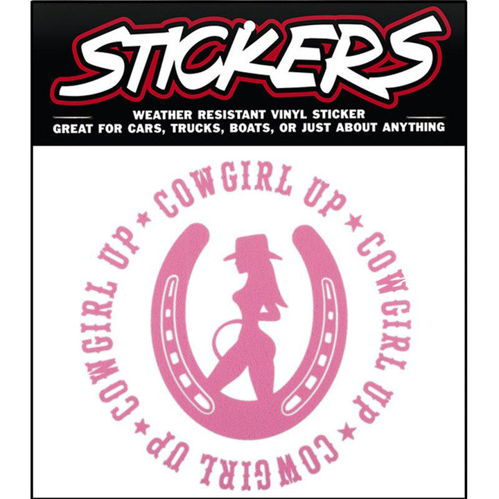 Pink Cowgirl Up in Horseshoe Sticker