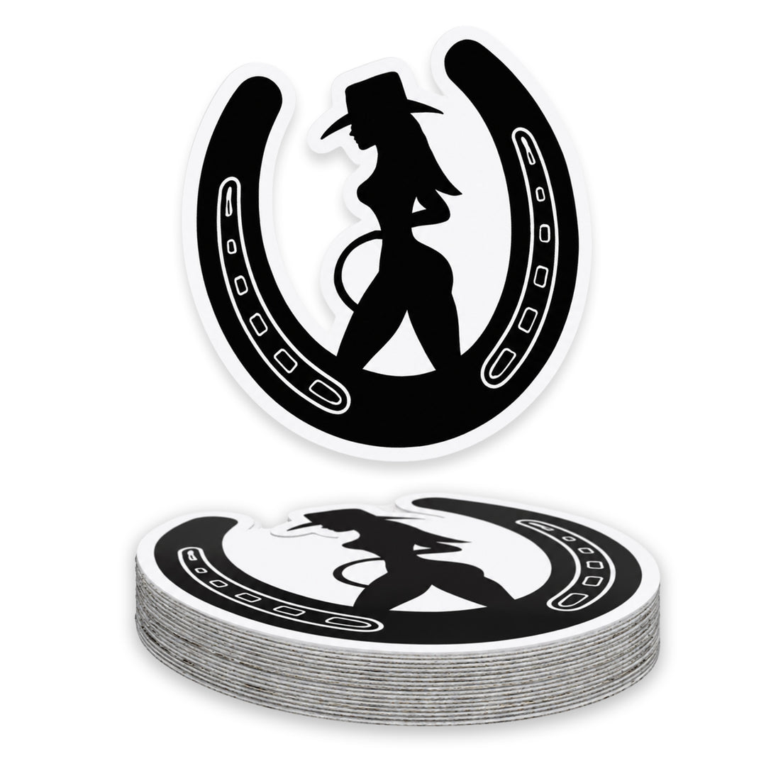 Cowgirl in Horseshoe Silhouette Weather Resistant Die-Cut Sticker - 6 x 8 in