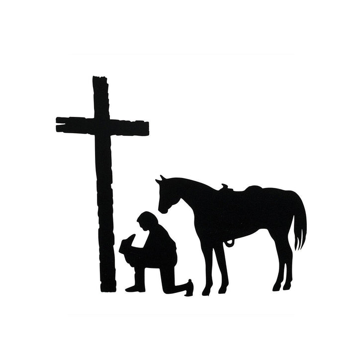 Kneeling Cowboy &amp; Horse at Cross Sticker
