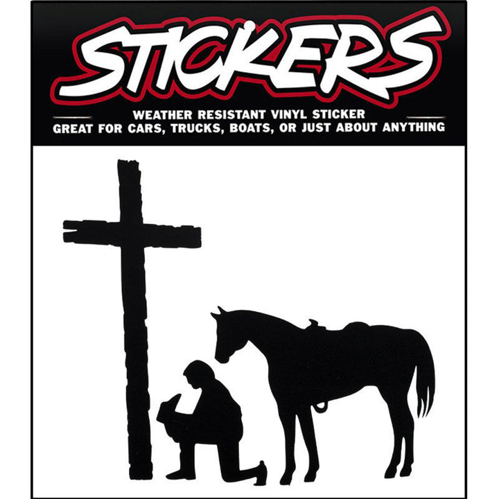 Kneeling Cowboy &amp; Horse at Cross Sticker