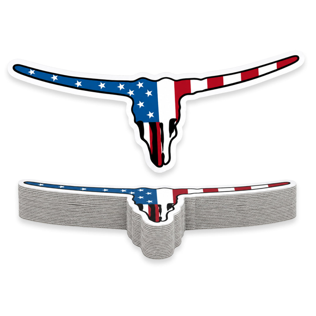 American Flag Longhorn Weather Resistant Die-Cut Sticker - 3 x 10 in