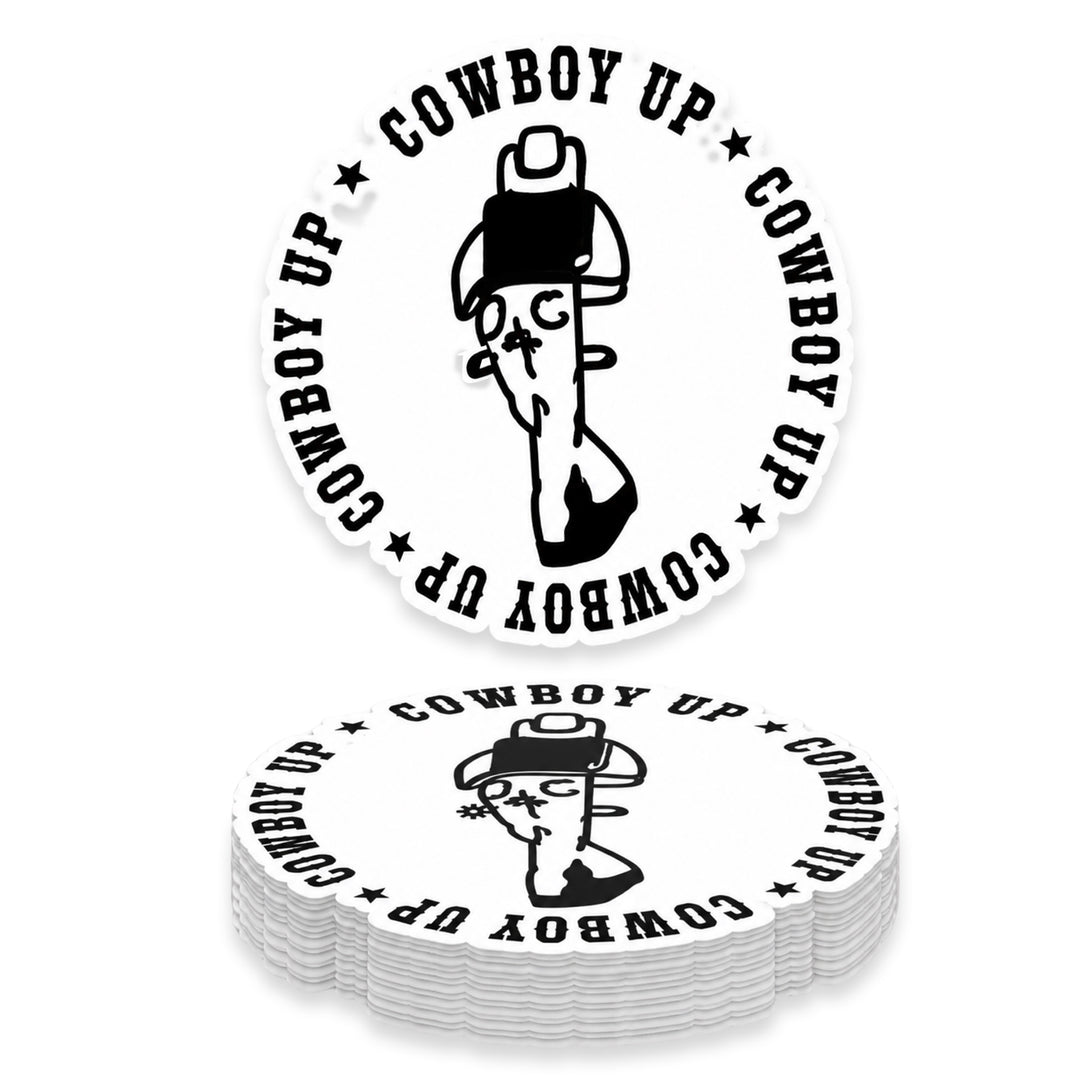 Cowboy Up Circular Western Weather Resistant Die-Cut Sticker - 6 x 8 in