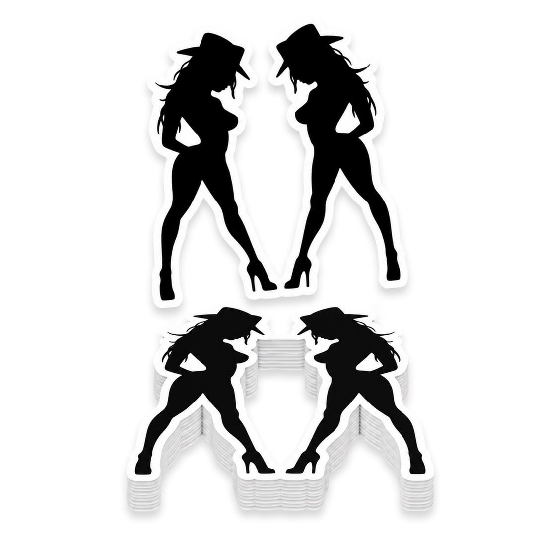 Two Cowgirls Silhouette Weather Resistant Die-Cut Sticker - 6 x 8 in