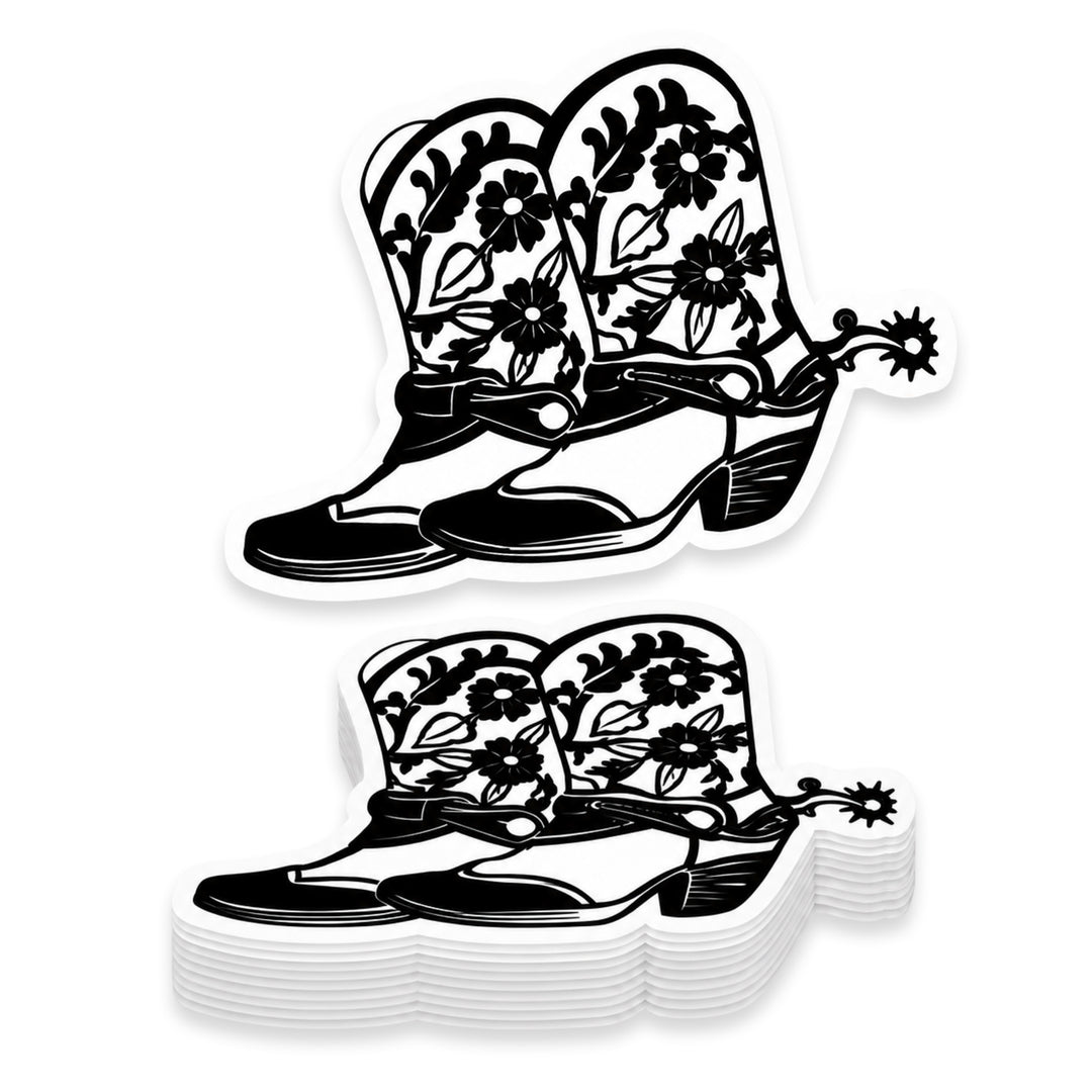 Floral Cowboy Boots Weather Resistant Die-Cut Sticker - 6 x 8 in