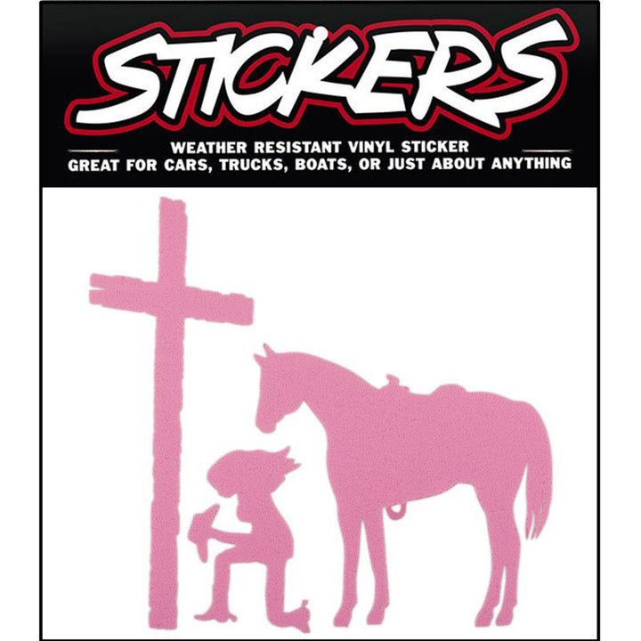 Pink Kneeling Cowgirl &amp; Horse at Cross Sticker