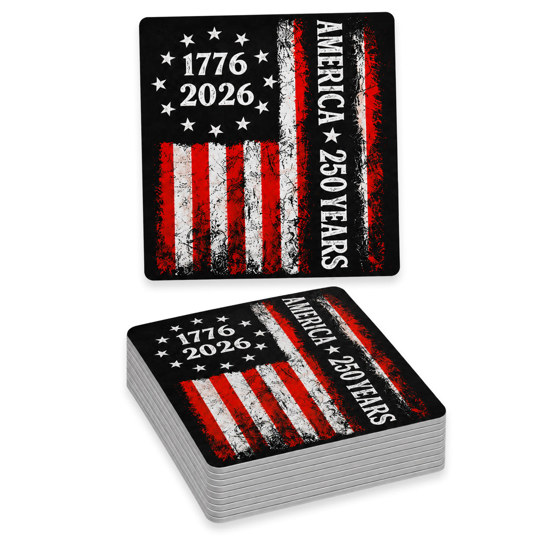 America 250 Years 1776-2026 Distressed Flag Weather Resistant Die-Cut Sticker - 6 x 6 in