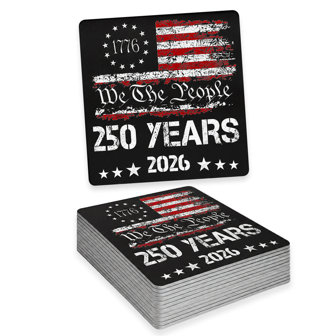 We the People 250 Years 1776-2026 Distressed Flag Weather Resistant Die-Cut Sticker - 6 x 6 in