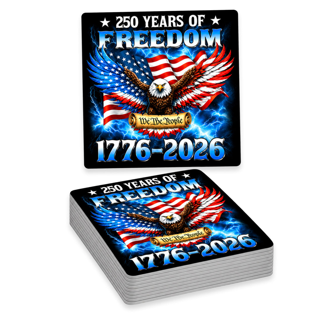 250 Years of Freedom Bald Eagle American Flag Weather Resistant Die-Cut Sticker - 6 x 6 in