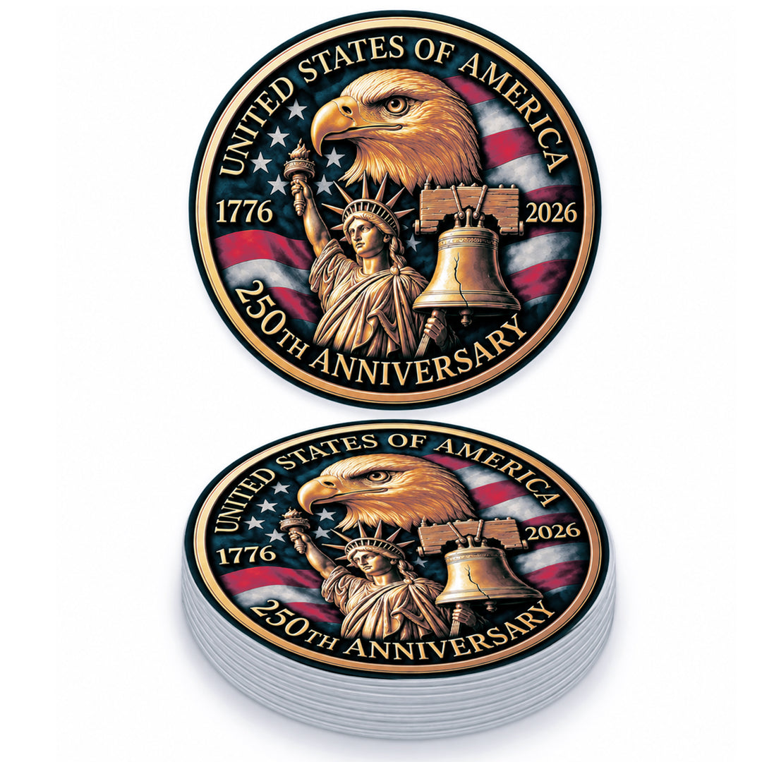 United States 250th Anniversary Eagle Statue Liberty Bell Weather Resistant Die-Cut Sticker - 6 x 6 in