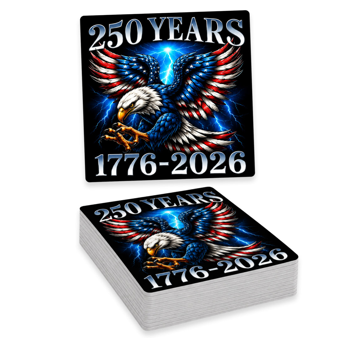 250 Years 1776-2026 Bald Eagle American Flag Weather Resistant Die-Cut Sticker - 6 x 6 in