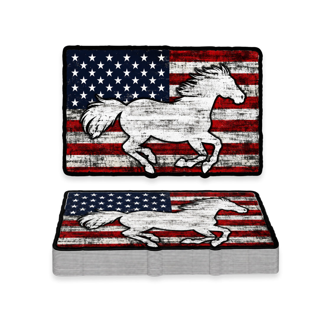 American Flag Running Horses Weather Resistant Die-Cut Sticker - 6 x 8 in