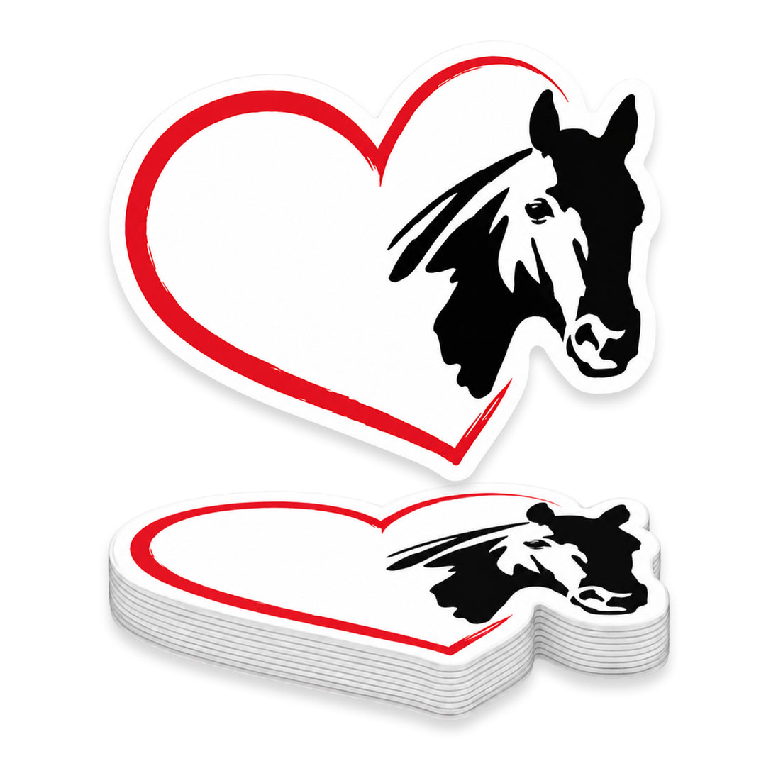 Horse Head Heart Outline Weather Resistant Die-Cut Sticker - 6 x 8 in