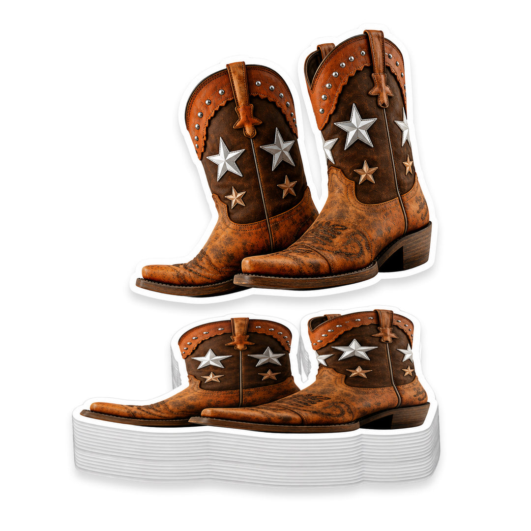 Western Cowboy Boots with Stars Weather Resistant Die-Cut Sticker - 6 x 8 in
