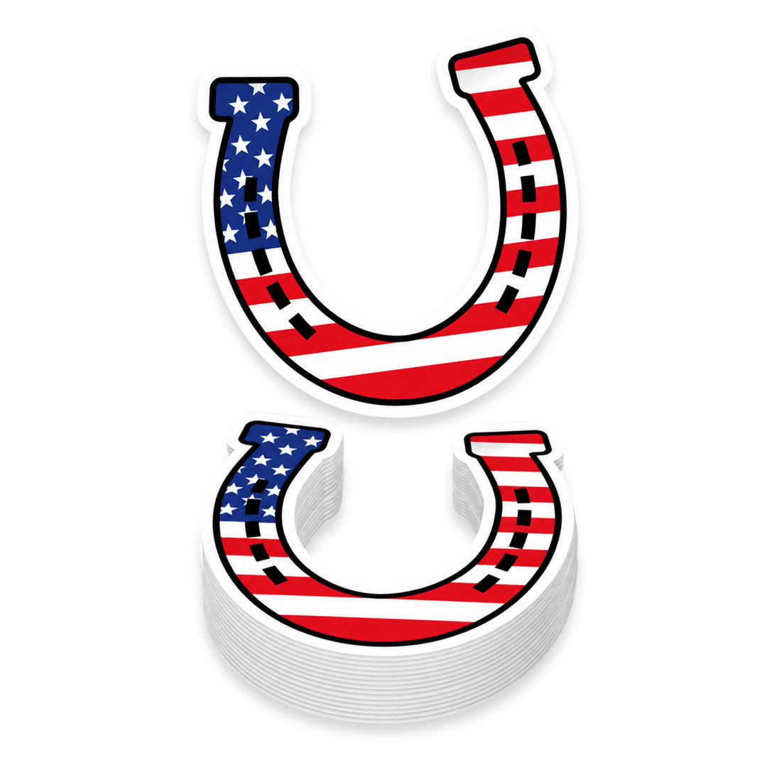 American Flag Horseshoe Weather Resistant Die-Cut Sticker - 6 x 8 in