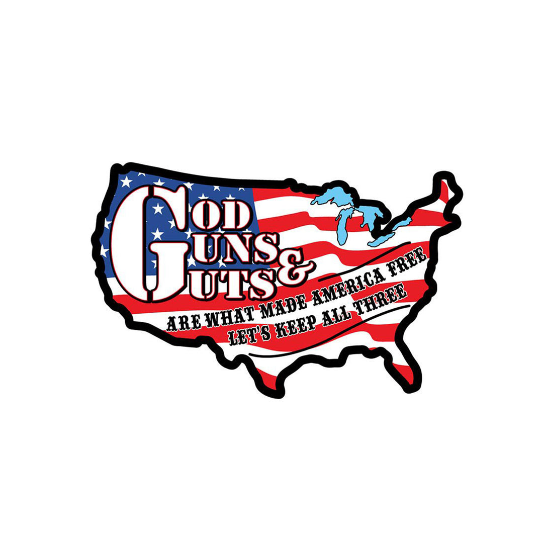 God, Guns, &amp; Guts Die-cut US Sticker