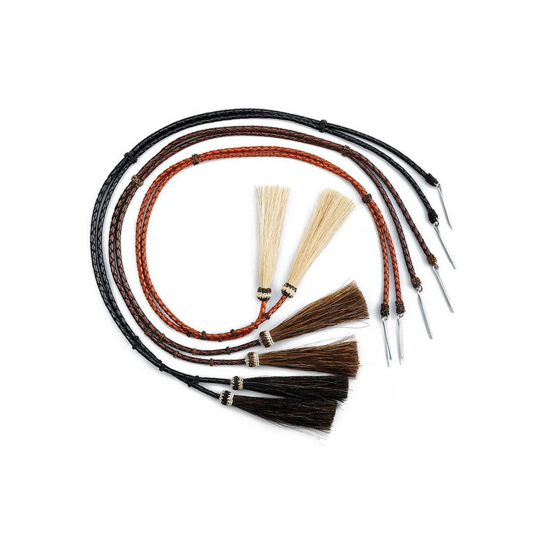 Leather Stampede Strings with Horse Hair Tassles - Rust