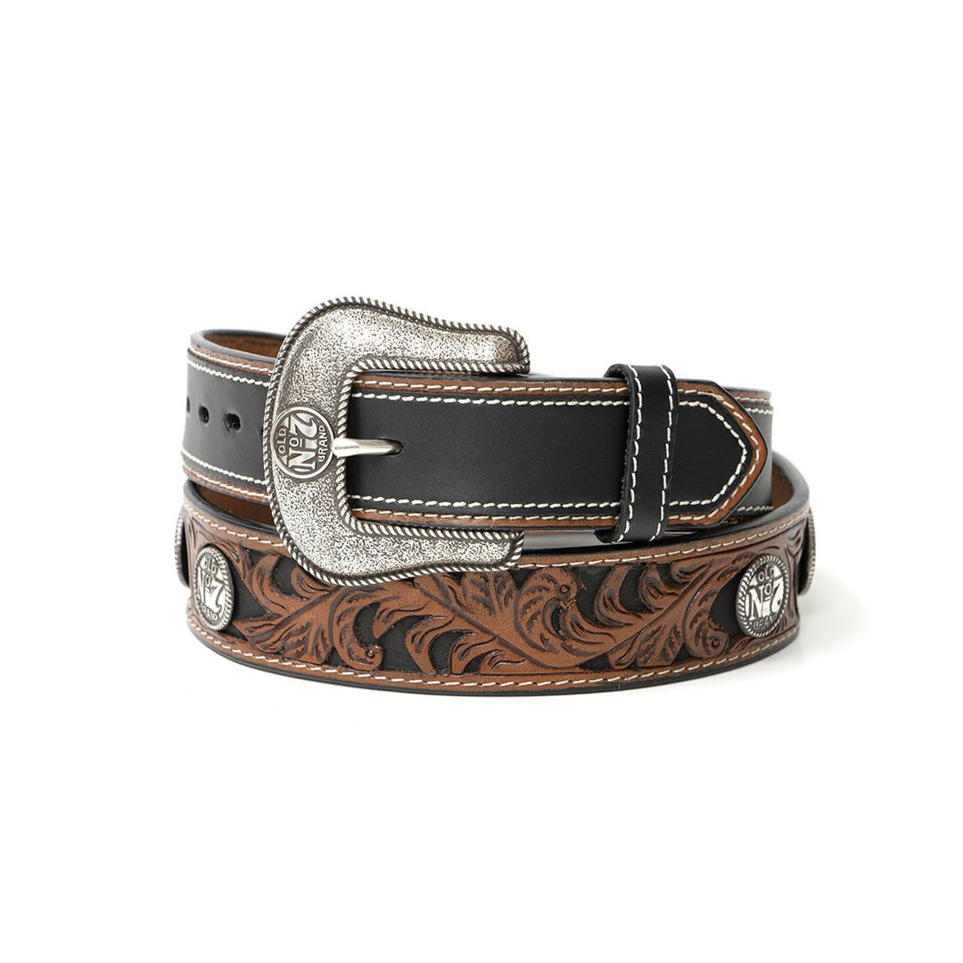 Black-Brown Leather Belt, Silver Plated JD Buckle &amp; Conchos