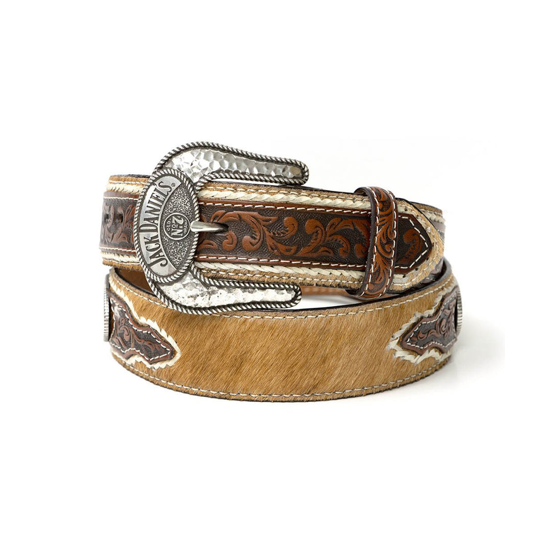 Brown Leather Belt, Silver Plated Floral Design Jack Daniel&