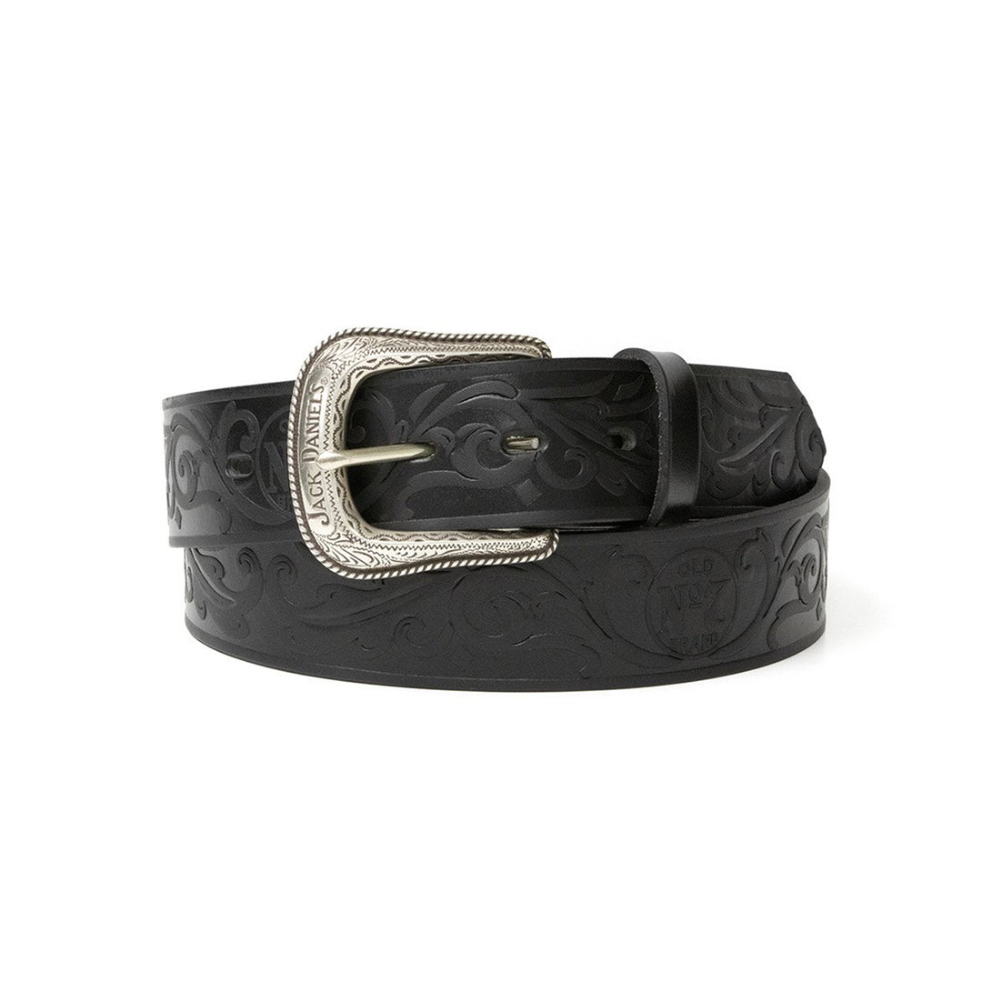 Black Leather Belt, Silver Plated Jack Daniel&