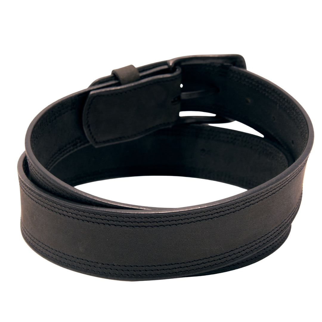 Core Western Top Grain Leather Belt, Double Stitch - Black