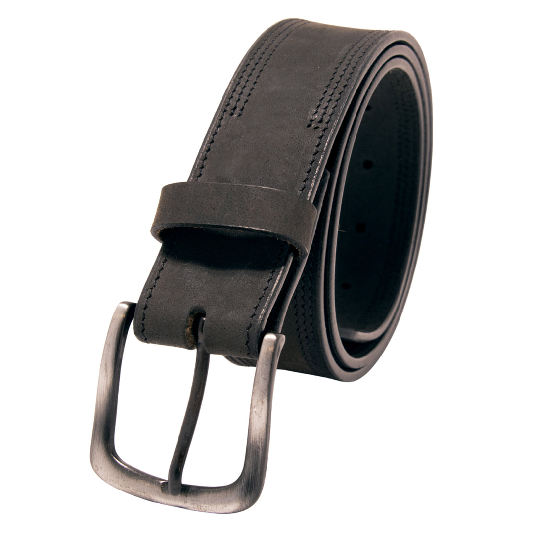 Core Western Top Grain Leather Belt, Double Stitch - Black