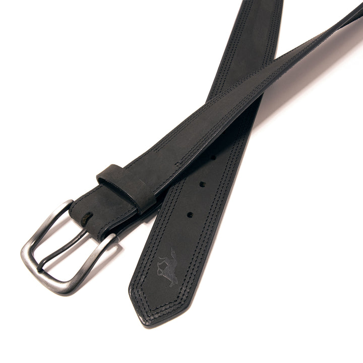 Core Western Top Grain Leather Belt, Double Stitch - Black